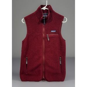 PATAGONIA Womens Sherpa Vest Sz XS Los Gatos Full Zip Reversible Red Deep Pile